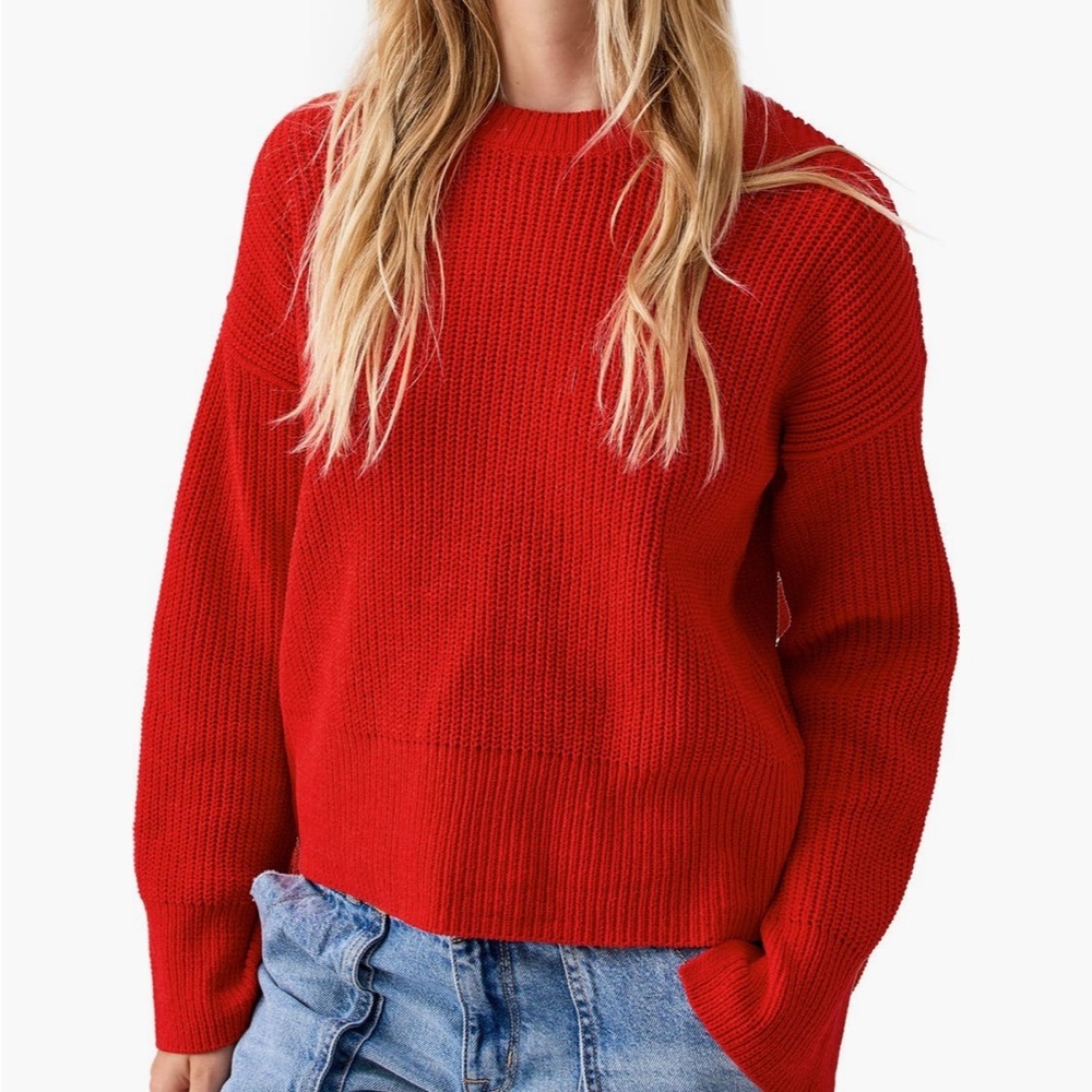 Sanctuary Chilly out lipstick Red Crew Neck Sweater- chenille
